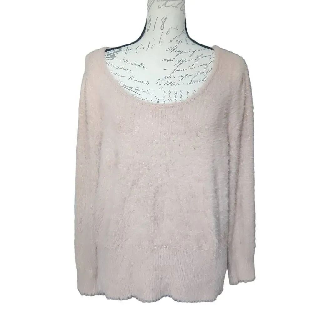 Marled Reunited Ladies Size Large Blush Pink Gold Sparkle Soft Fuzzy Sweater